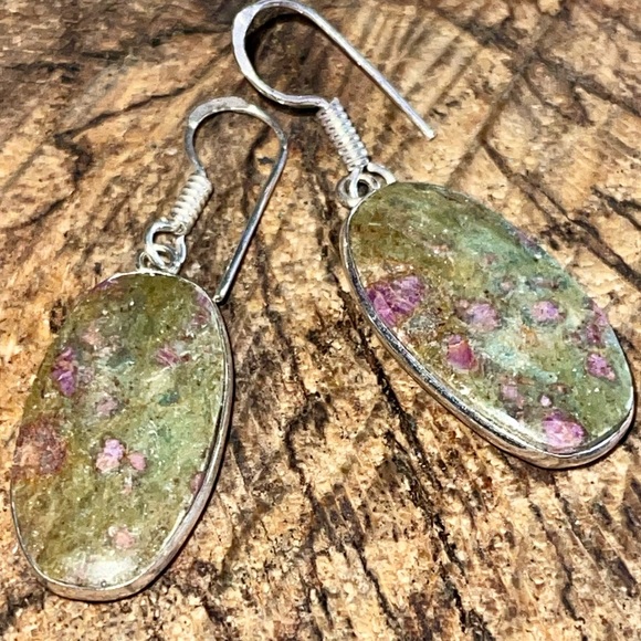 Oval Ruby Fuchsite Earrings 1 1/2” - Picture 6 of 7